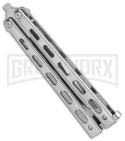 Bear & Son Silver Stainless Steel Butterfly 30th Anniversary Clip Point Satin -Knife Store Bear and Son 30th Anniversary Polished Butterfly ANNSS14 S35 BHQ 121784 jr side large