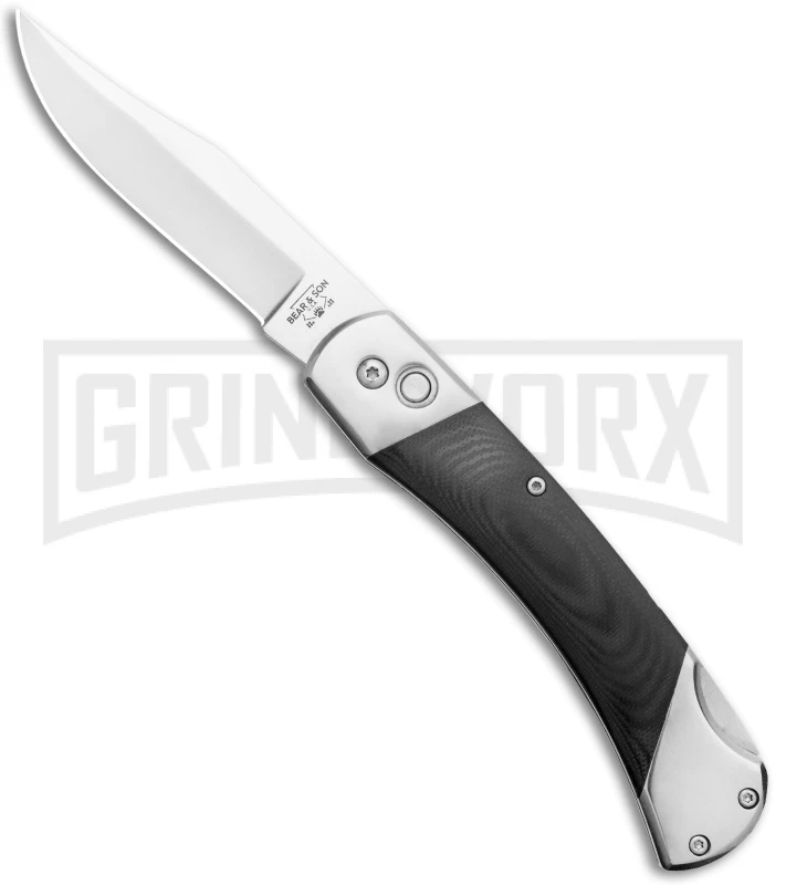 Bear And Son Black G-10 Automatic Lockback Knife - Satin Plain GA97 1 Bear And Son Black G-10 Automatic Lockback Knife - Satin Plain GA97