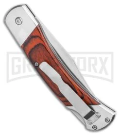Bear And Son Rosewood Automatic Lockback Knife - Satin Plain -Knife Store Bear and Son Automatic Lockback Knife Rosewood 5 Satin BHQ 120296 LS Side large