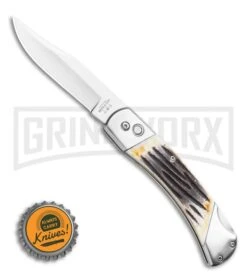 Bear And Son Stag Bone Automatic Lockback Knife - Satin Plain -Knife Store Bear and Son Automatic Lockback Knife Stag Bone 5 Satin BHQ 120298 LS Bottlecap large