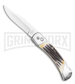 Bear And Son Stag Bone Automatic Lockback Knife - Satin Plain