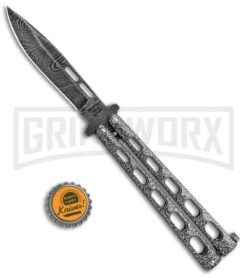 Bear & Son 115DSV Silver Vein Butterfly Knife - Damascus Plain -Knife Store Bear and Son Butterfly Black Damascus 115DSV BHQ 83522 jr bottlecap large 1