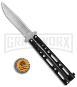 Bear & Son Butterfly Knife Black Steel - Clip Point Plain -Knife Store Bear and Son Butterfly Black SW BHQ 135110 jr bottlecap large 1