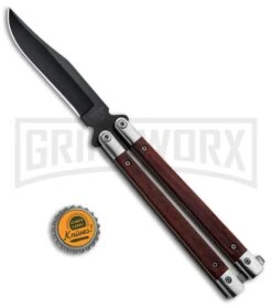 Bear And Son Cocobolo Wood Balisong Butterfly Knife - Black Plain -Knife Store Bear and Son Butterfly Cocobolo Wood Handles Black CB17 BHQ 0888 jr bottlecap large