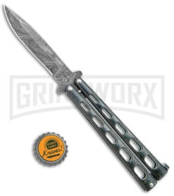 Bear & Son 115GXD Galaxy Butterfly Knife - Damascus Plain -Knife Store Bear and Son Butterfly Knife Black Sparkles Damascus DP BHQ 141054 jr bottlecap large