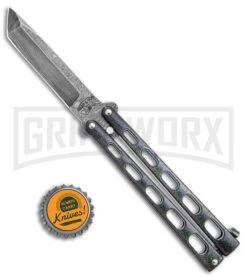 Bear & Son 114 Galaxy Butterfly Knife - Damascus Tanto Plain -Knife Store Bear and Son Large Butterfly Tanto Galaxy Damascus BHQ 141496 jr bottlecap large