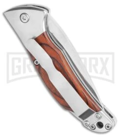 Bear And Son Rosewood Automatic Lockback Knife- Satin Plain -Knife Store Bear and Son Rosewood Automatic Lockback BHQ 118796 LS Side large
