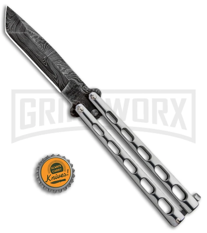 Bear And Son Knives SS14 Large Balisong Butterfly Knife - Tanto Damascus 4 Bear And Son Knives SS14 Large Balisong Butterfly Knife - Tanto Damascus - Image 4