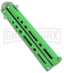 Benchmark Balisong Green Butterfly Knife - Satin Plain -Knife Store Benchmark BM010 Green Balisong Butterfly Satin BM010 BHQ 115068 jr side large