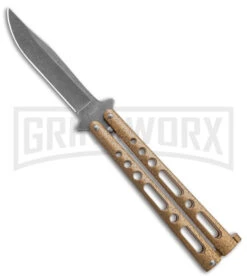 Benchmark Gold Epoxy Steel Butterfly Knife - Stonewash Plain