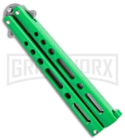 Benchmark Green Epoxy Steel Butterfly Knife - Stonewash Plain -Knife Store Benchmark Butterfly Green SW BHQ 143933 jr side large 1