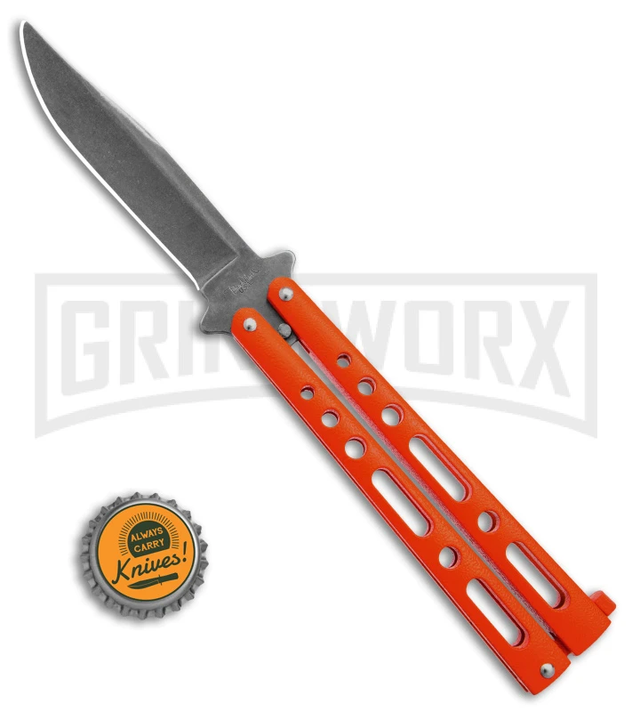 Benchmark Orange Epoxy Steel Butterfly Knife - Stonewash Plain 4 Benchmark Orange Epoxy Steel Butterfly Knife - Stonewash Plain - Image 4