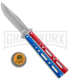 Benchmark Red & Blue Epoxy Steel Butterfly Knife - Stonewash Plain 7 Benchmark Red & Blue Epoxy Steel Butterfly Knife - Stonewash Plain -Knife Store Benchmark Butterfly Red White Blue SW BHQ 143934 jr bottlecap large