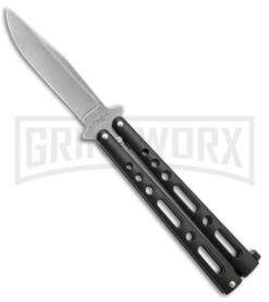 Benchmark Black Epoxy Steel Butterfly Knife - Stonewash Plain