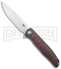 Bestech Knives Ascot Red/CF Liner Lock Knife - Satin Plain