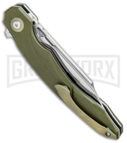 Bestech Knives Fanga Liner Lock Flipper Knife CF/Green G-10 (4" Satin) -Knife Store Bestech Knives Fanga LL Green G 10 Satin BG18B BHQ 96882 jr side large
