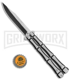 Black Bone Balisong Drop Point Butterfly Knife - 2 Tone Plain -Knife Store Black Bone Balisong DP Butterfly TT Plain GX 37367 jr bottlecap large