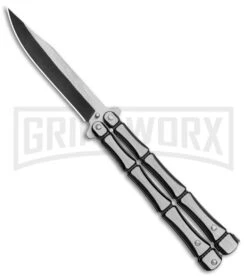 Black Bone Balisong Drop Point Butterfly Knife - 2 Tone Plain