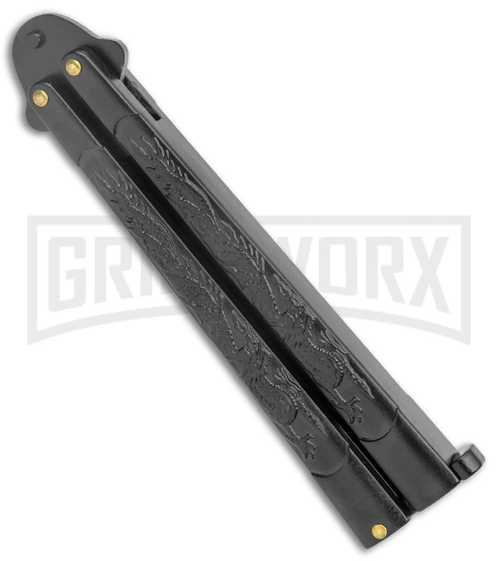Black Dragon Balisong Butterfly Knife - Black Plain 3 Black Dragon Balisong Butterfly Knife - Black Plain - Image 3