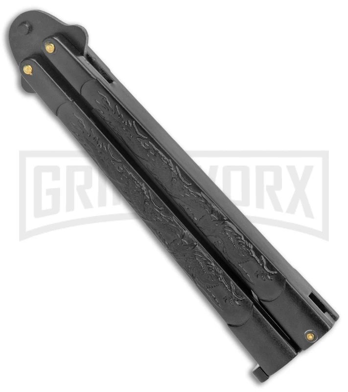Black Dragon Balisong Butterfly Knife - Black Plain 2 Black Dragon Balisong Butterfly Knife - Black Plain - Image 2