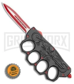 Atomic Black And Red OTF Automatic Knuckle Knife Biker USA - Dagger Two-Tone -Knife Store Black and Red OTF Automatic Knuckle Knife Biker USA Dagger Two Tone GX 35894 LS Bottlecap large