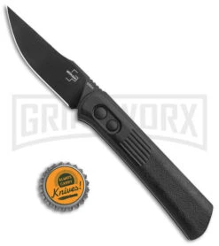 Boker Lundquist Alluvial Black Aluminum Automatic Knife - Black Plain -Knife Store Boker Lundquist Alluvial Auto Black Aluminum Black BHQ 125068 jr bottlecap large