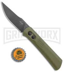 Boker Lundquist Alluvial Green Aluminum Automatic Knife - Black Stonewash Plain -Knife Store Boker Lundquist Alluvial Auto OD Green Aluminum Black SW BHQ 125069 jr bottlecap large 1