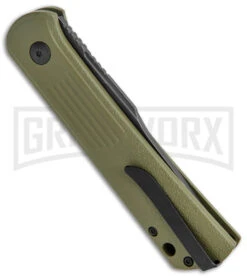 Boker Lundquist Alluvial Green Aluminum Automatic Knife - Black Stonewash Plain -Knife Store Boker Lundquist Alluvial Auto OD Green Aluminum Black SW BHQ 125069 jr side large