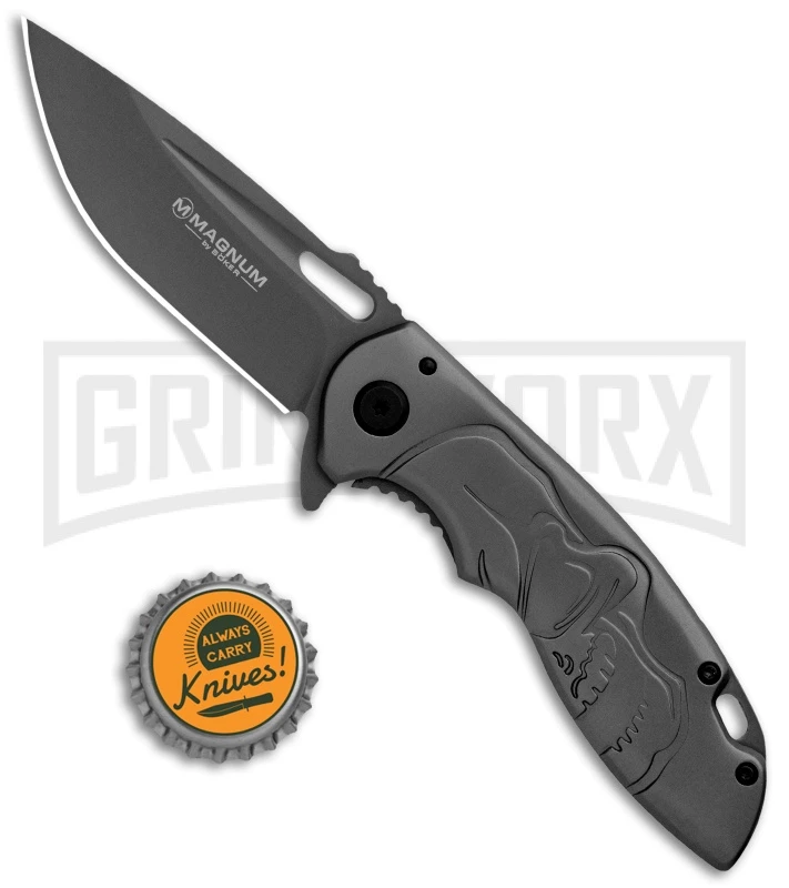 Boker Magnum Massive Half Skull Gray Folding Knife - Gray Plain 4 Boker Magnum Massive Half Skull Gray Folding Knife - Gray Plain - Image 4