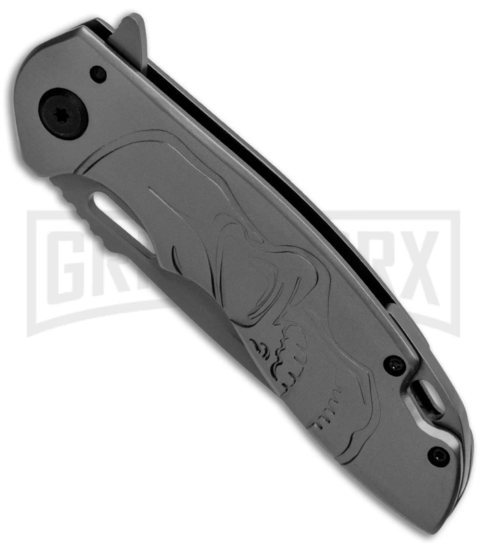 Boker Magnum Massive Half Skull Gray Folding Knife - Gray Plain 2 Boker Magnum Massive Half Skull Gray Folding Knife - Gray Plain - Image 2