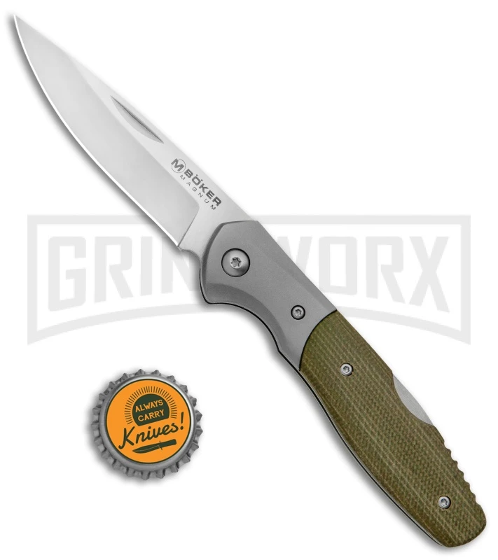 Boker Magnum Nice Green Lock Back Knife Micarta - Satin Plain 4 Boker Magnum Nice Green Lock Back Knife Micarta - Satin Plain - Image 4