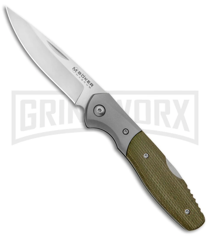 Boker Magnum Nice Green Lock Back Knife Micarta - Satin Plain 1 Boker Magnum Nice Green Lock Back Knife Micarta - Satin Plain
