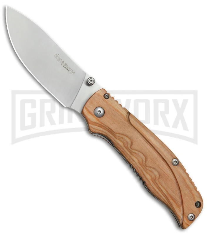 Boker Magnum Pakka Hunter Wood Folding Knife - Satin Plain 1 Boker Magnum Pakka Hunter Wood Folding Knife - Satin Plain