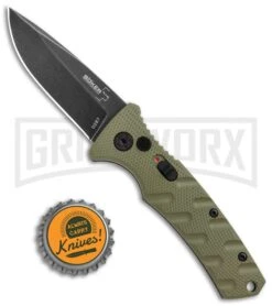 Boker Mini Strike Automatic Knife OD Green - Drop Point Black SW Plain -Knife Store Boker Mini Strike Auto OD Green Smokewash 01BO437NSOI BHQ 99630 jr bottlecap large 1