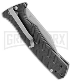 Boker Plus Strike Automatic Knife - Bowie Stonewash Plain -Knife Store Boker Plus Strike Bowie Auto Black SW 01BO429NSOI BHQ 97034 jr side large