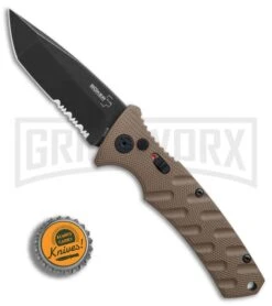 Boker Plus Strike Coyote Brown Automatic Knife - Tanto Black SW Serr -Knife Store Boker Plus Strike Tanto Coyote Brown black sw serr BHQ 67885 er bottlecap large