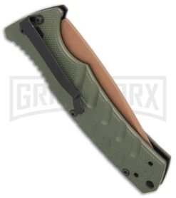 Boker Plus Strike Desert Warrior OD Green Automatic Knife - Tanto Copper Plain -Knife Store Boker Plus Strike Tanto Desert Warrior OD Green copper BHQ 68520 er side jr large