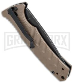 Boker Plus Strike Coyote Brown Automatic Knife - D2 Drop Point Black SW -Knife Store Boker Plus Strike drop point coyote brown black sw BHQ 67882 er side jr large
