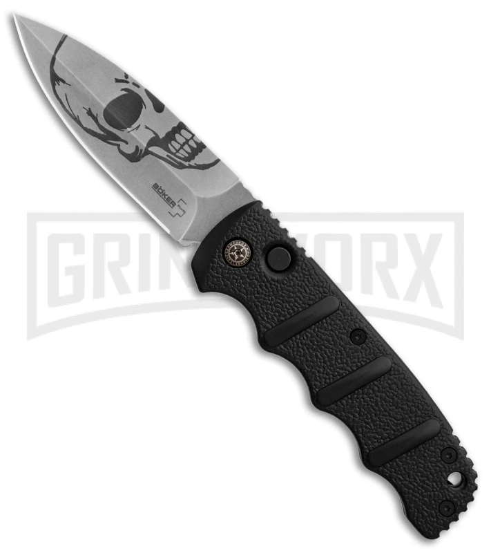 Boker Kalashnikov Skull Black Automatic Knife - D2 Dagger Stonewash Plain 1 Boker Kalashnikov Skull Black Automatic Knife - D2 Dagger Stonewash Plain
