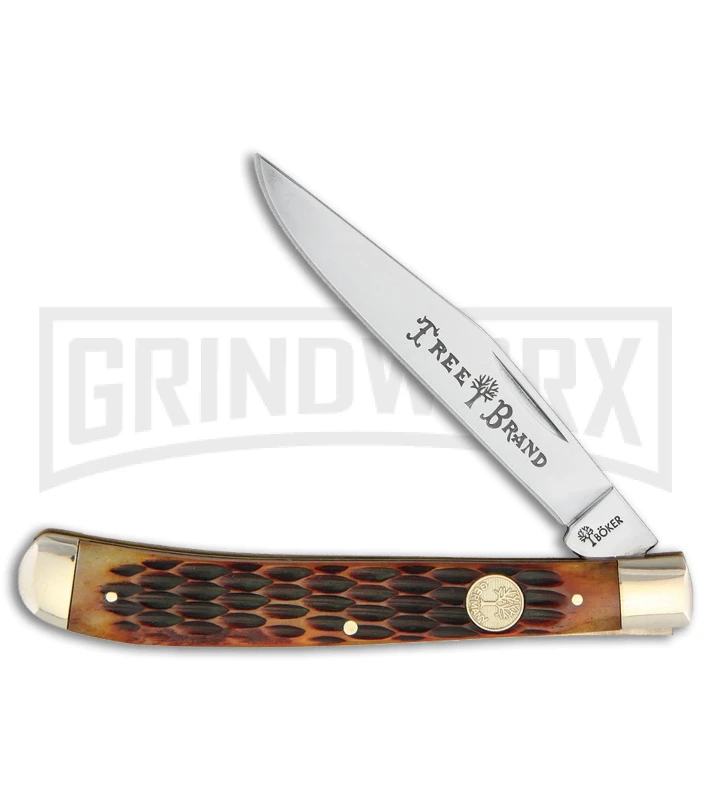 Boker Slim Line Trapper Brown Jigged Bone Pocket Knife 1 Boker Slim Line Trapper Brown Jigged Bone Pocket Knife