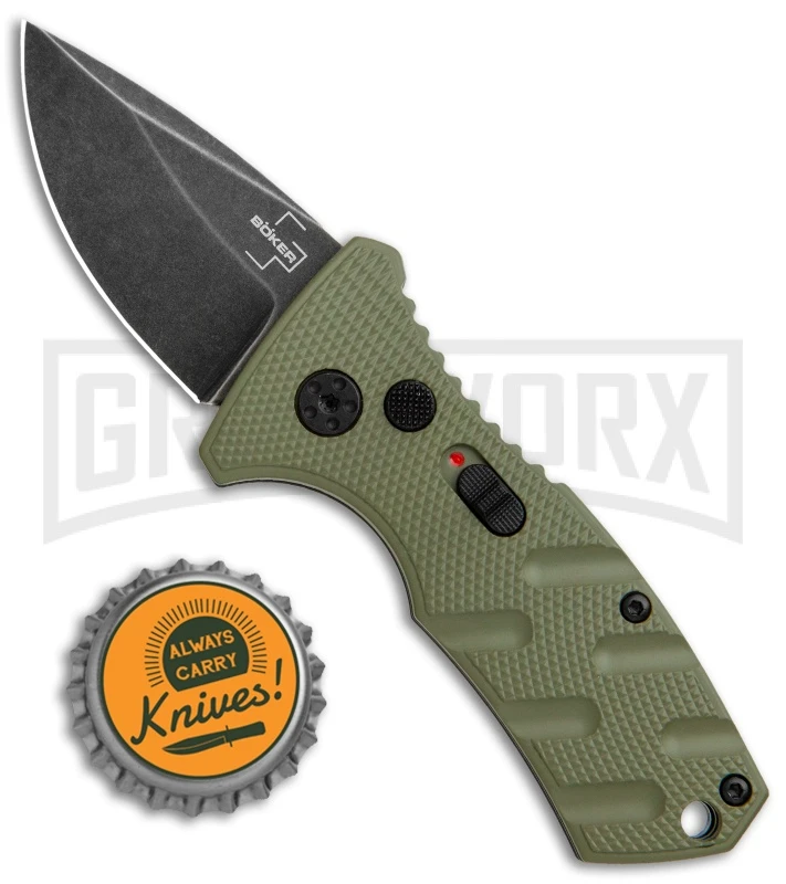 Boker Stubby Strike OD Green Automatic Knife - Black Stonewash 4 Boker Stubby Strike OD Green Automatic Knife - Black Stonewash - Image 4