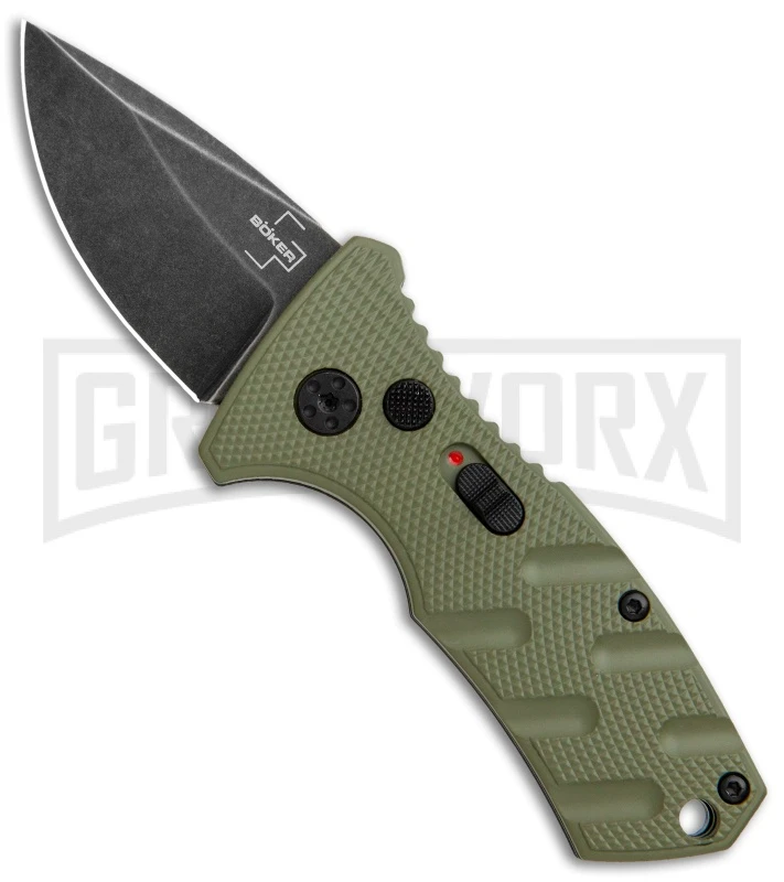 Boker Stubby Strike OD Green Automatic Knife - Black Stonewash 1 Boker Stubby Strike OD Green Automatic Knife - Black Stonewash