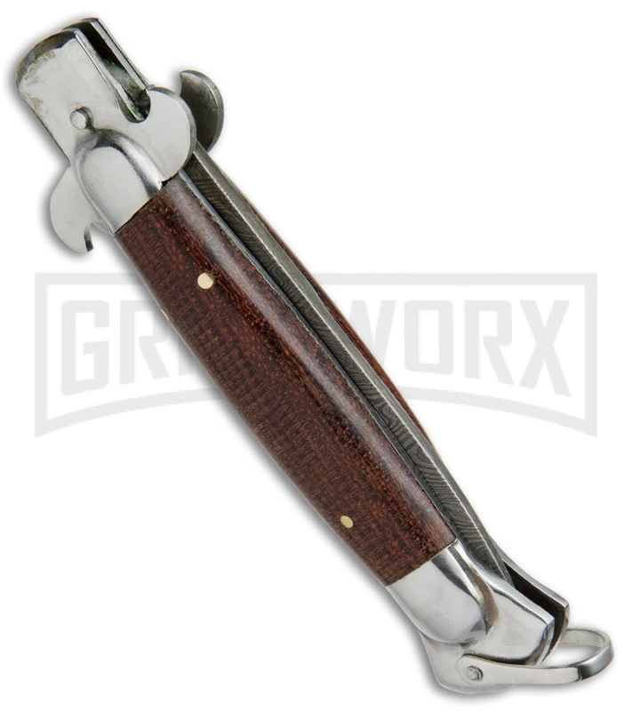 9" Medteh Brown Micarta Russian Stiletto Automatic Knife - Damascus Plain 2 9" Medteh Brown Micarta Russian Stiletto Automatic Knife - Damascus Plain - Image 2