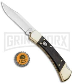 Buck Knives Buck 110 Automatic Ebony Lockback Knife - Satin Plain -Knife Store Buck 110 Auto LB Ebony Dymondwood Satin 0110BRSA BHQ 51274 jr bottlecap large