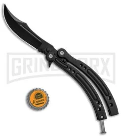 Andux CS Black Balisong Butterfly Knife W/ Black Inlays - Bowie Black Plain -Knife Store Butterfly Black BF310477 3 BHQ 81132 jr bottlecap large