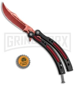 Andux CS Black Balisong Butterfly Knife W/ Red Inlays - Bowie Red Plain -Knife Store Butterfly Red Inlay Black Handle BF310477 1 BHQ 81131 jr bottlecap large