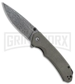 CIVIVI Brazen Dark Green Micarta Liner Lock Drop Point Knife - Damascus Plain