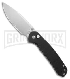 CJRB Black G-10 Pyrite Button Lock Knife - Stonewash Plain