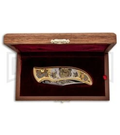 Custom Russian Gold Bear Automatic Knife - Polish Plain -Knife Store Custom Russian Gold Bear Auto Polish RV HC3 BEAR GX 31049 jr box large