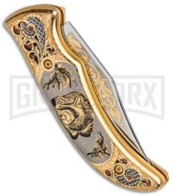 Custom Russian Gold Bear Automatic Knife - Polish Plain -Knife Store Custom Russian Gold Bear Auto Polish RV HC3 BEAR GX 31049 jr side large